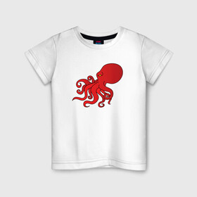 Детская футболка хлопок с принтом Осьминог красный в Кировске, 100% хлопок | круглый вырез горловины, полуприлегающий силуэт, длина до линии бедер | cute | octopus | милый | морское | осьминог | осьминожка | паттерн | тентакли | щупальца