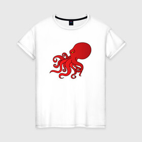 Женская футболка хлопок с принтом Осьминог красный в Кировске, 100% хлопок | прямой крой, круглый вырез горловины, длина до линии бедер, слегка спущенное плечо | cute | octopus | милый | морское | осьминог | осьминожка | паттерн | тентакли | щупальца