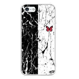 Чехол для iPhone 5/5S матовый с принтом ЧБ ГРАНЖ RED BUTTERFLY (Z) в Кировске, Силикон | Область печати: задняя сторона чехла, без боковых панелей | Тематика изображения на принте: abstract | geometry | geometry stripes | grunge | red butterfly | texture | абстракция | бабочка | брызги | геометрические полосы | геометрия | гранж | краска | красная бабочка | потертости | текстура