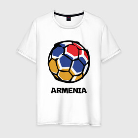 Мужская футболка хлопок с принтом Armenia Football в Кировске, 100% хлопок | прямой крой, круглый вырез горловины, длина до линии бедер, слегка спущенное плечо. | armenia | armenya | football | арарат | армения | армяне | армянин | арцах | горы | ереван | кавказ | мяч | народ | саркисян | спорт | ссср | страна | флаг | футбол