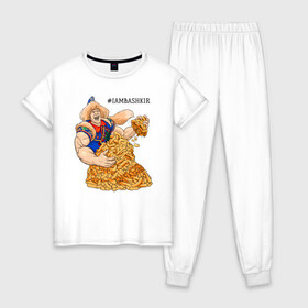 Женская пижама хлопок с принтом IAMBASHKIR в Кировске, 100% хлопок | брюки и футболка прямого кроя, без карманов, на брюках мягкая резинка на поясе и по низу штанин | башкир | башкирия | башкортостан | халк | чак чак