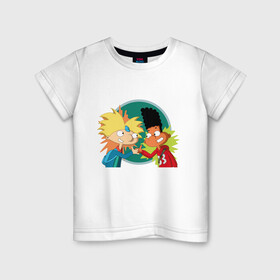 Детская футболка хлопок с принтом Hey Arnold!  в Кировске, 100% хлопок | круглый вырез горловины, полуприлегающий силуэт, длина до линии бедер | Тематика изображения на принте: мульсериалы | мультфильмы 90 х | никелодеон | ностальгия | нулевые | эй арнольд