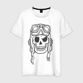 Мужская футболка хлопок с принтом Лётчик Аякс в Кировске, 100% хлопок | прямой крой, круглый вырез горловины, длина до линии бедер, слегка спущенное плечо. | skull | иллюстрация | стикер | ужастик | череп