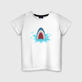 Детская футболка хлопок с принтом Акула из-под воды в Кировске, 100% хлопок | круглый вырез горловины, полуприлегающий силуэт, длина до линии бедер | shark | акула | акулы | жители | клыки | море | морские | океан | рыба