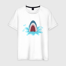 Мужская футболка хлопок с принтом Акула из-под воды в Кировске, 100% хлопок | прямой крой, круглый вырез горловины, длина до линии бедер, слегка спущенное плечо. | shark | акула | акулы | жители | клыки | море | морские | океан | рыба