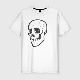 Мужская футболка хлопок Slim с принтом Хмурый Аякс в Кировске, 92% хлопок, 8% лайкра | приталенный силуэт, круглый вырез ворота, длина до линии бедра, короткий рукав | skull | иллюстрация | стикер | ужастик | череп