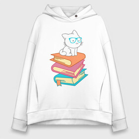 Женское худи Oversize хлопок с принтом Book Cat в Кировске, френч-терри — 70% хлопок, 30% полиэстер. Мягкий теплый начес внутри —100% хлопок | боковые карманы, эластичные манжеты и нижняя кромка, капюшон на магнитной кнопке | animal | book | cat | cute | kitty | meow | друг | животные | киска | китти | книга | книги | кот | котенок | котик | котэ | кошечка | кошка | милый | мур | мяу | питомец