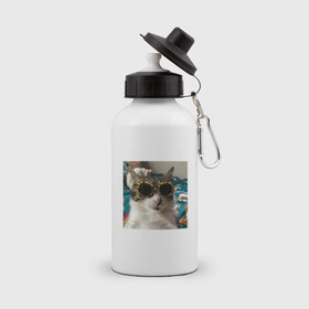 Бутылка спортивная с принтом Мем про кота в Кировске, металл | емкость — 500 мл, в комплекте две пластиковые крышки и карабин для крепления | в очках | киса селфи | кот | мем | милый | прикол
