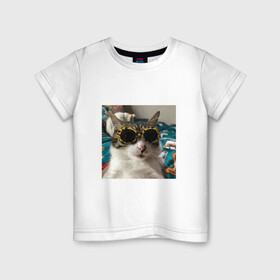 Детская футболка хлопок с принтом Мем про кота в Кировске, 100% хлопок | круглый вырез горловины, полуприлегающий силуэт, длина до линии бедер | в очках | киса селфи | кот | мем | милый | прикол