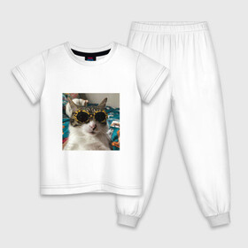 Детская пижама хлопок с принтом Мем про кота в Кировске, 100% хлопок |  брюки и футболка прямого кроя, без карманов, на брюках мягкая резинка на поясе и по низу штанин
 | в очках | киса селфи | кот | мем | милый | прикол