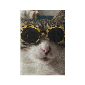 Обложка для паспорта матовая кожа с принтом Мем про кота в Кировске, натуральная матовая кожа | размер 19,3 х 13,7 см; прозрачные пластиковые крепления | Тематика изображения на принте: в очках | киса селфи | кот | мем | милый | прикол