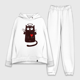 Женский костюм хлопок Oversize с принтом Angel Cat в Кировске,  |  | animal | cat | cute | kitty | meow | ангел | друг | животные | киска | китти | кот | котенок | котик | котэ | кошечка | кошка | любовь | милый | мур | мяу | питомец | сердце