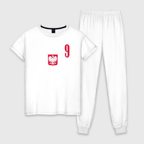Женская пижама хлопок с принтом Lewandowski 9 в Кировске, 100% хлопок | брюки и футболка прямого кроя, без карманов, на брюках мягкая резинка на поясе и по низу штанин | football | польша | польша футбол | футбол | футбольный клуб | футбольшый клуб польши