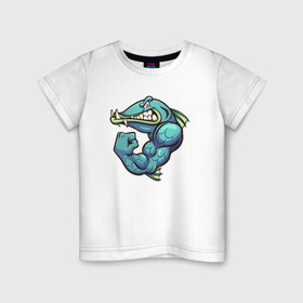 Детская футболка хлопок с принтом Рыба качок в Кировске, 100% хлопок | круглый вырез горловины, полуприлегающий силуэт, длина до линии бедер | fish | бицепс | качок | море | морские | рыба | рыбки | рыбы | спорт
