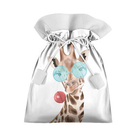 Подарочный 3D мешок с принтом Жираф в очках в Кировске, 100% полиэстер | Размер: 29*39 см | Тематика изображения на принте: животные | жираф | звери | конфета | очки | чупа чупс
