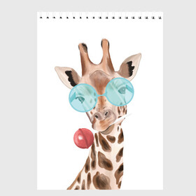 Скетчбук с принтом Жираф в очках в Кировске, 100% бумага
 | 48 листов, плотность листов — 100 г/м2, плотность картонной обложки — 250 г/м2. Листы скреплены сверху удобной пружинной спиралью | животные | жираф | звери | конфета | очки | чупа чупс