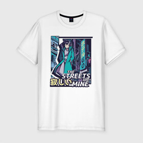 Мужская футболка хлопок Slim с принтом Anime Vaporwave Girl в Кировске, 92% хлопок, 8% лайкра | приталенный силуэт, круглый вырез ворота, длина до линии бедра, короткий рукав | art | japan | japanese | landscape | neon | night | street | tokyo | urban | арт | вапорвейв | вывеска | девочка из манги | комиксы | манга | мои улицы | неон | ночь | паровая волна | пейзаж | персонаж аниме | рисунок в стиле аниме