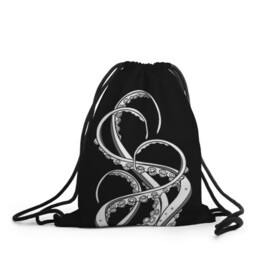 Рюкзак-мешок 3D с принтом Octopus Black and White в Кировске, 100% полиэстер | плотность ткани — 200 г/м2, размер — 35 х 45 см; лямки — толстые шнурки, застежка на шнуровке, без карманов и подкладки | fish | kraken | ocean spirit | octopus | sea | summer | вода | водный мир | животные | зверь | кальмар | кракен | лето | монстр | море | морская живность | морские обитатели | осьминог | отпуск | рыба | черно белый | чуд