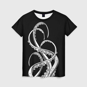 Женская футболка 3D с принтом Octopus Black and White в Кировске, 100% полиэфир ( синтетическое хлопкоподобное полотно) | прямой крой, круглый вырез горловины, длина до линии бедер | fish | kraken | ocean spirit | octopus | sea | summer | вода | водный мир | животные | зверь | кальмар | кракен | лето | монстр | море | морская живность | морские обитатели | осьминог | отпуск | рыба | черно белый | чуд