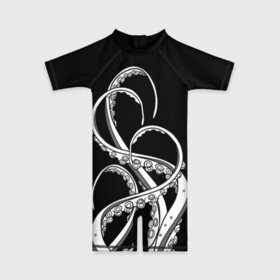 Детский купальный костюм 3D с принтом Octopus Black and White в Кировске, Полиэстер 85%, Спандекс 15% | застежка на молнии на спине | fish | kraken | ocean spirit | octopus | sea | summer | вода | водный мир | животные | зверь | кальмар | кракен | лето | монстр | море | морская живность | морские обитатели | осьминог | отпуск | рыба | черно белый | чуд