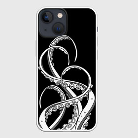 Чехол для iPhone 13 mini с принтом Octopus Black and White в Кировске,  |  | fish | kraken | ocean spirit | octopus | sea | summer | вода | водный мир | животные | зверь | кальмар | кракен | лето | монстр | море | морская живность | морские обитатели | осьминог | отпуск | рыба | черно белый | чуд