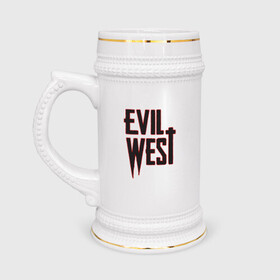 Кружка пивная с принтом Evil West в Кировске,  керамика (Материал выдерживает высокую температуру, стоит избегать резкого перепада температур) |  объем 630 мл | Тематика изображения на принте: flying wild | focus home | gamer | games | дикий запад