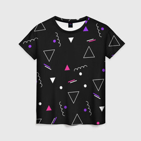 Женская футболка 3D с принтом Фигуры в Кировске, 100% полиэфир ( синтетическое хлопкоподобное полотно) | прямой крой, круглый вырез горловины, длина до линии бедер | абстракция | геометрические фигуры | детский | треугольник | школа