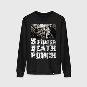 Женский свитшот хлопок с принтом Five Finger Death Punch в Кировске, 100% хлопок | прямой крой, круглый вырез, на манжетах и по низу широкая трикотажная резинка  | groove metal | group | rock | грув металл | группа | рок
