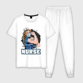 Мужская пижама хлопок с принтом Медсестра в Кировске, 100% хлопок | брюки и футболка прямого кроя, без карманов, на брюках мягкая резинка на поясе и по низу штанин
 | covid | больница | вирус | медик | медсестра