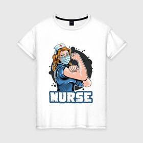 Женская футболка хлопок с принтом Медсестра в Кировске, 100% хлопок | прямой крой, круглый вырез горловины, длина до линии бедер, слегка спущенное плечо | covid | больница | вирус | медик | медсестра