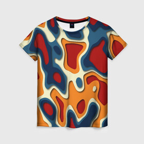 Женская футболка 3D с принтом Пятна краски в Кировске, 100% полиэфир ( синтетическое хлопкоподобное полотно) | прямой крой, круглый вырез горловины, длина до линии бедер | color | иллюстрация | краски | пятно | цветные пятна