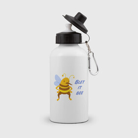 Бутылка спортивная с принтом Пчела Blet it bee в Кировске, металл | емкость — 500 мл, в комплекте две пластиковые крышки и карабин для крепления | Тематика изображения на принте: blet it bee | let it be | пчела | так блэт