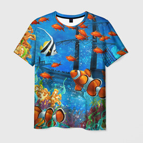 Мужская футболка 3D с принтом На глубине | Рыбки | Пляжная в Кировске, 100% полиэфир | прямой крой, круглый вырез горловины, длина до линии бедер | море | мультяшки | океан | пляжная | рыба | рыбки | рыбы