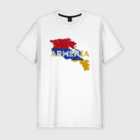 Мужская футболка хлопок Slim с принтом Armenia Map в Кировске, 92% хлопок, 8% лайкра | приталенный силуэт, круглый вырез ворота, длина до линии бедра, короткий рукав | armenia | armenya | арарат | армения | армяне | армянин | горы | ереван | кавказ | народ | саркисян | ссср | страна | флаг