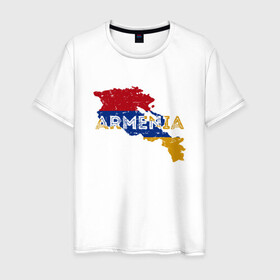 Мужская футболка хлопок с принтом Armenia Map в Кировске, 100% хлопок | прямой крой, круглый вырез горловины, длина до линии бедер, слегка спущенное плечо. | armenia | armenya | арарат | армения | армяне | армянин | горы | ереван | кавказ | народ | саркисян | ссср | страна | флаг