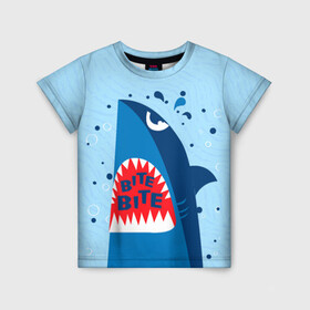 Детская футболка 3D с принтом Акула bite в Кировске, 100% гипоаллергенный полиэфир | прямой крой, круглый вырез горловины, длина до линии бедер, чуть спущенное плечо, ткань немного тянется | shark | акула | акулы | жители | клыки | море | морские | океан | рыба
