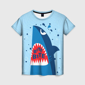 Женская футболка 3D с принтом Акула bite в Кировске, 100% полиэфир ( синтетическое хлопкоподобное полотно) | прямой крой, круглый вырез горловины, длина до линии бедер | shark | акула | акулы | жители | клыки | море | морские | океан | рыба