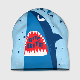Шапка 3D с принтом Акула bite в Кировске, 100% полиэстер | универсальный размер, печать по всей поверхности изделия | shark | акула | акулы | жители | клыки | море | морские | океан | рыба