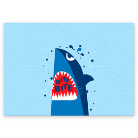 Поздравительная открытка с принтом Акула bite в Кировске, 100% бумага | плотность бумаги 280 г/м2, матовая, на обратной стороне линовка и место для марки
 | shark | акула | акулы | жители | клыки | море | морские | океан | рыба