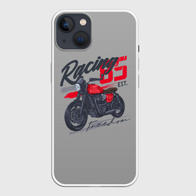 Чехол для iPhone 13 с принтом Racing 85 в Кировске,  |  | Тематика изображения на принте: bike | custom | байк | байкер | кастом | мото | мотокросс | мотоцикл | скорость