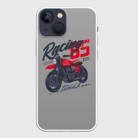 Чехол для iPhone 13 mini с принтом Racing 85 в Кировске,  |  | Тематика изображения на принте: bike | custom | байк | байкер | кастом | мото | мотокросс | мотоцикл | скорость