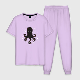 Мужская пижама хлопок с принтом Осьминог каваи в Кировске, 100% хлопок | брюки и футболка прямого кроя, без карманов, на брюках мягкая резинка на поясе и по низу штанин
 | Тематика изображения на принте: cute | octopus | милый | морское | осьминог | осьминожка | паттерн | тентакли | щупальца