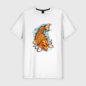 Мужская футболка хлопок Slim с принтом Рыбка Кои в Кировске, 92% хлопок, 8% лайкра | приталенный силуэт, круглый вырез ворота, длина до линии бедра, короткий рукав | fish | water | вода | карп | карпы | кои | море | морское | рыба | цветы | японские