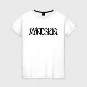 Женская футболка хлопок с принтом Maneskin в Кировске, 100% хлопок | прямой крой, круглый вырез горловины, длина до линии бедер, слегка спущенное плечо | maneskin | евровидение 2021 | манескин | монскин