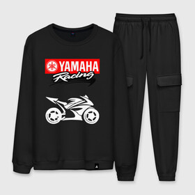 Мужской костюм хлопок с принтом YAMAHA ЯМАХА RACING в Кировске, 100% хлопок | на свитшоте круглая горловина, мягкая резинка по низу. Брюки заужены к низу, на них два вида карманов: два “обычных” по бокам и два объемных, с клапанами, расположенные ниже линии бедра. Брюки с мягкой трикотажной резинкой на поясе и по низу штанин. В поясе для дополнительного комфорта — широкие завязки | Тематика изображения на принте: motorcycle | yamaha | yzf r6. | байк | байкер | мотоспорт | мототехника | мотоцикл | мотоциклист | скутер | ямаха