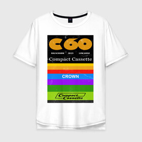 Мужская футболка хлопок Oversize с принтом Компактная кассета C60 в Кировске, 100% хлопок | свободный крой, круглый ворот, “спинка” длиннее передней части | 90е | craown | кассета