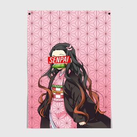 Постер с принтом SENPAI NEZUKO НЕЗУКО ПАТТЕРН в Кировске, 100% бумага
 | бумага, плотность 150 мг. Матовая, но за счет высокого коэффициента гладкости имеет небольшой блеск и дает на свету блики, но в отличии от глянцевой бумаги не покрыта лаком | anime | demon slayer | kimetsu no yaiba | senpai | аниме | бесконечный поезд | зеницу | иноске | иноске хашибира | клинок | клинок рассекающий демонов | манга | недзуко | незука | незуко | нэзуко | рассекающий демонов