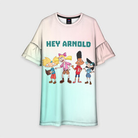 Детское платье 3D с принтом Hey Arnold в Кировске, 100% полиэстер | прямой силуэт, чуть расширенный к низу. Круглая горловина, на рукавах — воланы | арнольд | арт | графика | дети | мультфильмы
