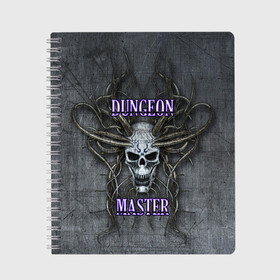 Тетрадь с принтом DM Dungeon Master SKULL в Кировске, 100% бумага | 48 листов, плотность листов — 60 г/м2, плотность картонной обложки — 250 г/м2. Листы скреплены сбоку удобной пружинной спиралью. Уголки страниц и обложки скругленные. Цвет линий — светло-серый
 | dd | dm | dungeon master | dungeons and dragons | skull | днд | мастер подземелий | подземелья и драконы