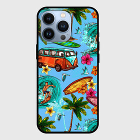 Чехол для iPhone 13 Pro с принтом Пальмы, волны, серфинг в Кировске,  |  | Тематика изображения на принте: beach | club | palm | party | sea | summer | tropical | волна | волны | жара | летние | лето | море | очки | пальмы | пляж | серф | серфинг | тропический